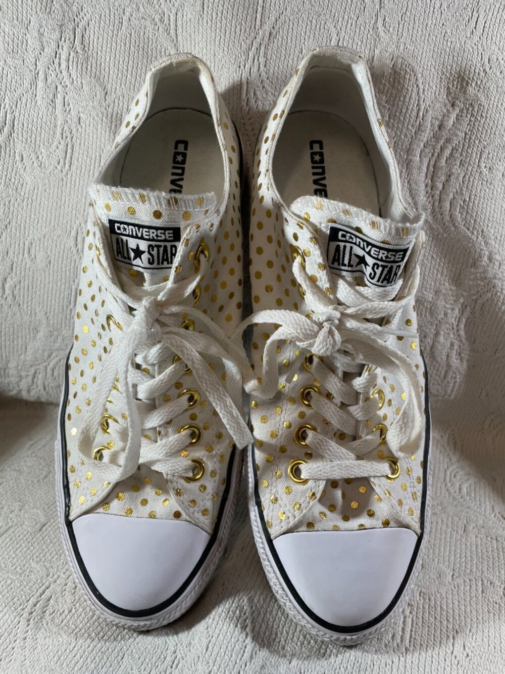 Converse All Star Chuck Taylor Sneaker Shoes Womens Size 11 White Gold Polka Dot - Picture 2 of 9